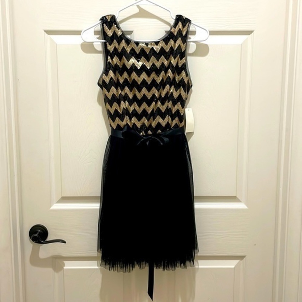 B Darlin Black and Gold Sequin Dress - NWT